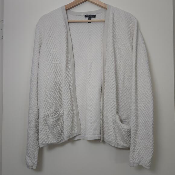 Eileen Fisher Silk Organic Cotton Open Cardigan Sweater Size M Cream Neutral - Picture 1 of 7